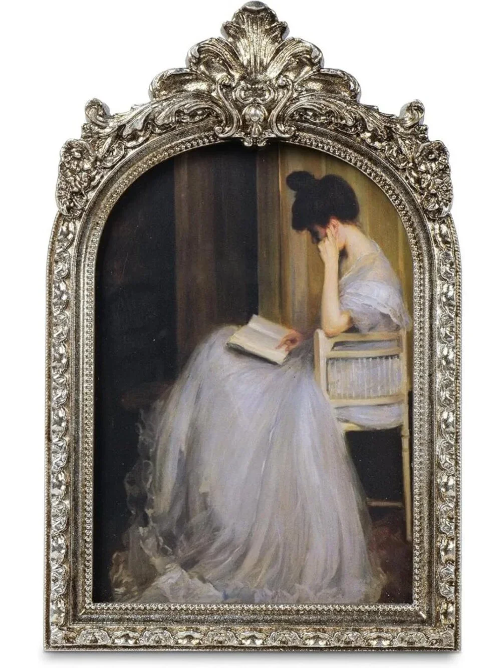 Vintage Silver Picture Frame 5x7 - Ornate Resin Arched Design, Tabletop & Wall